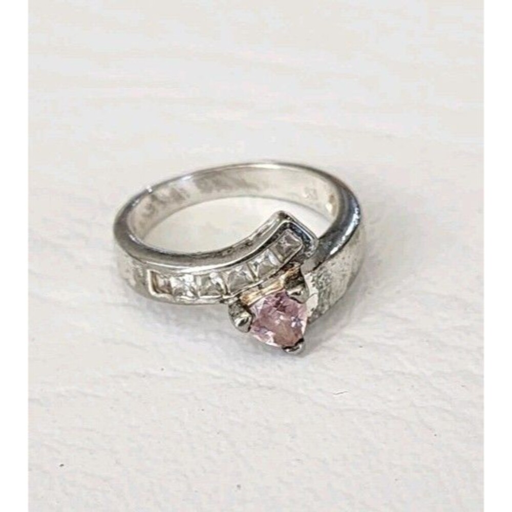 Vintage 925 Sterling SIlver Bypass Ring with CZ Sz 6.25
